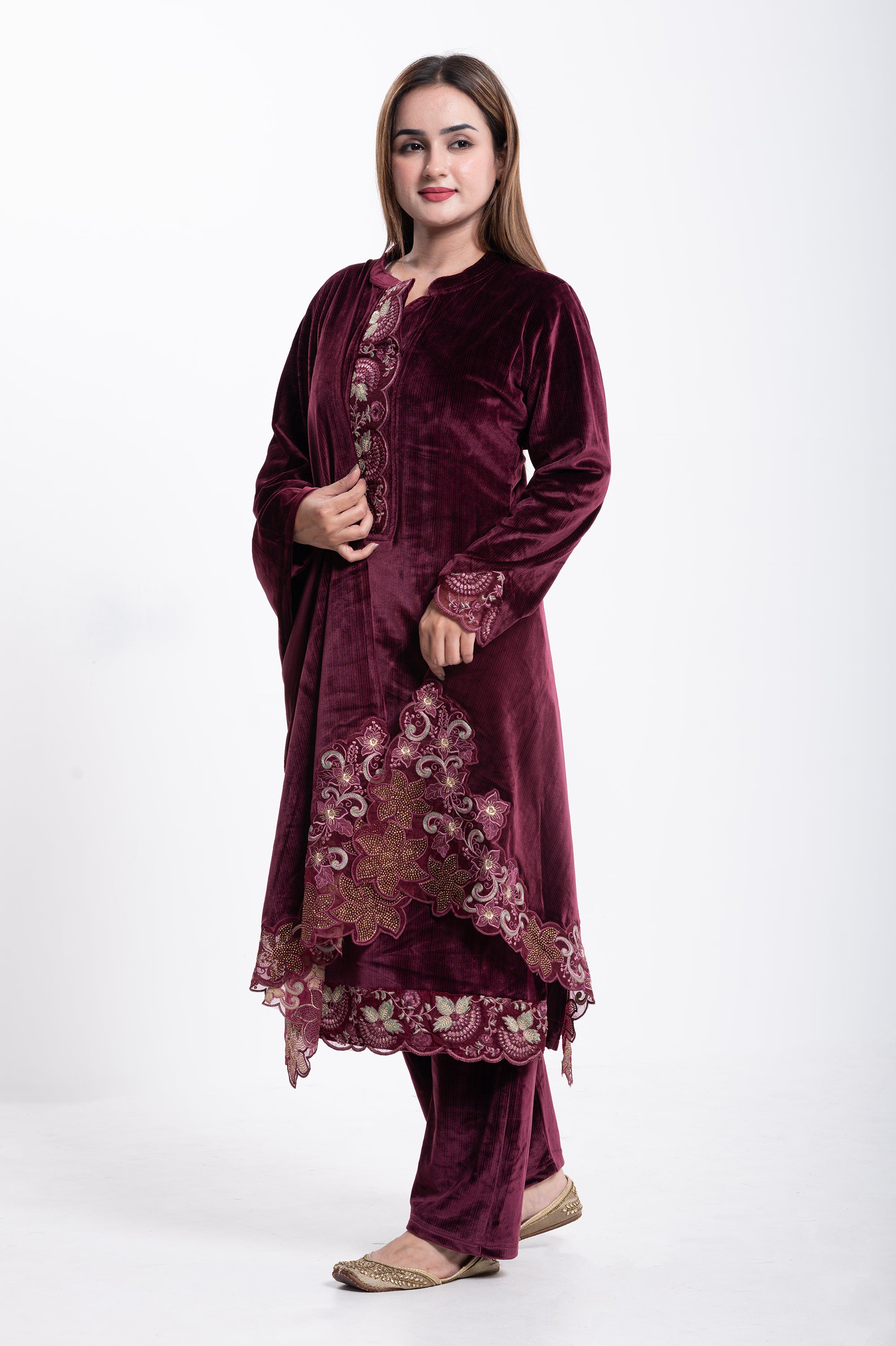 Velvet Maroon Embroidered Suit