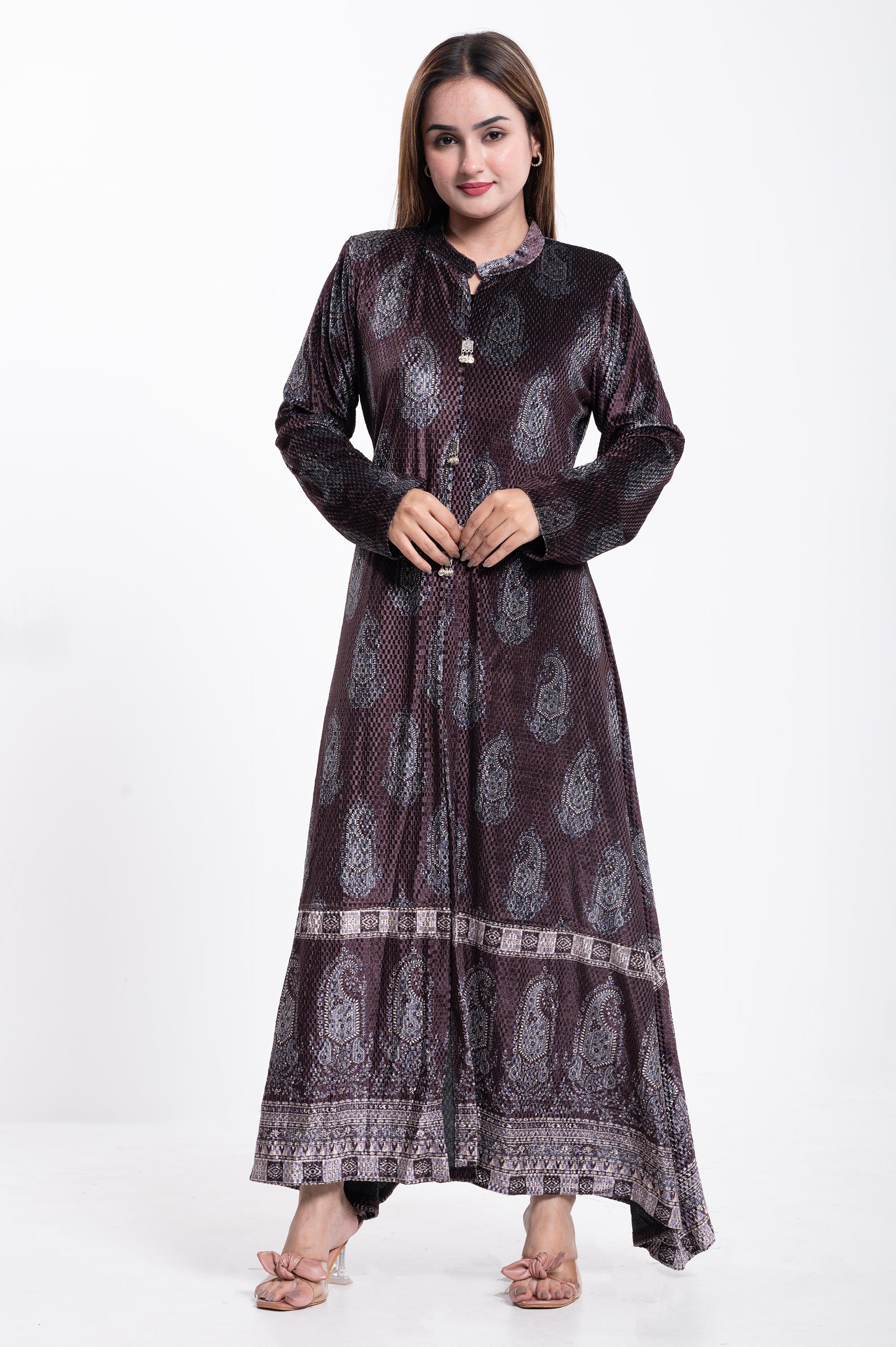 Elegant Brown Paisley Printed Long Kurta