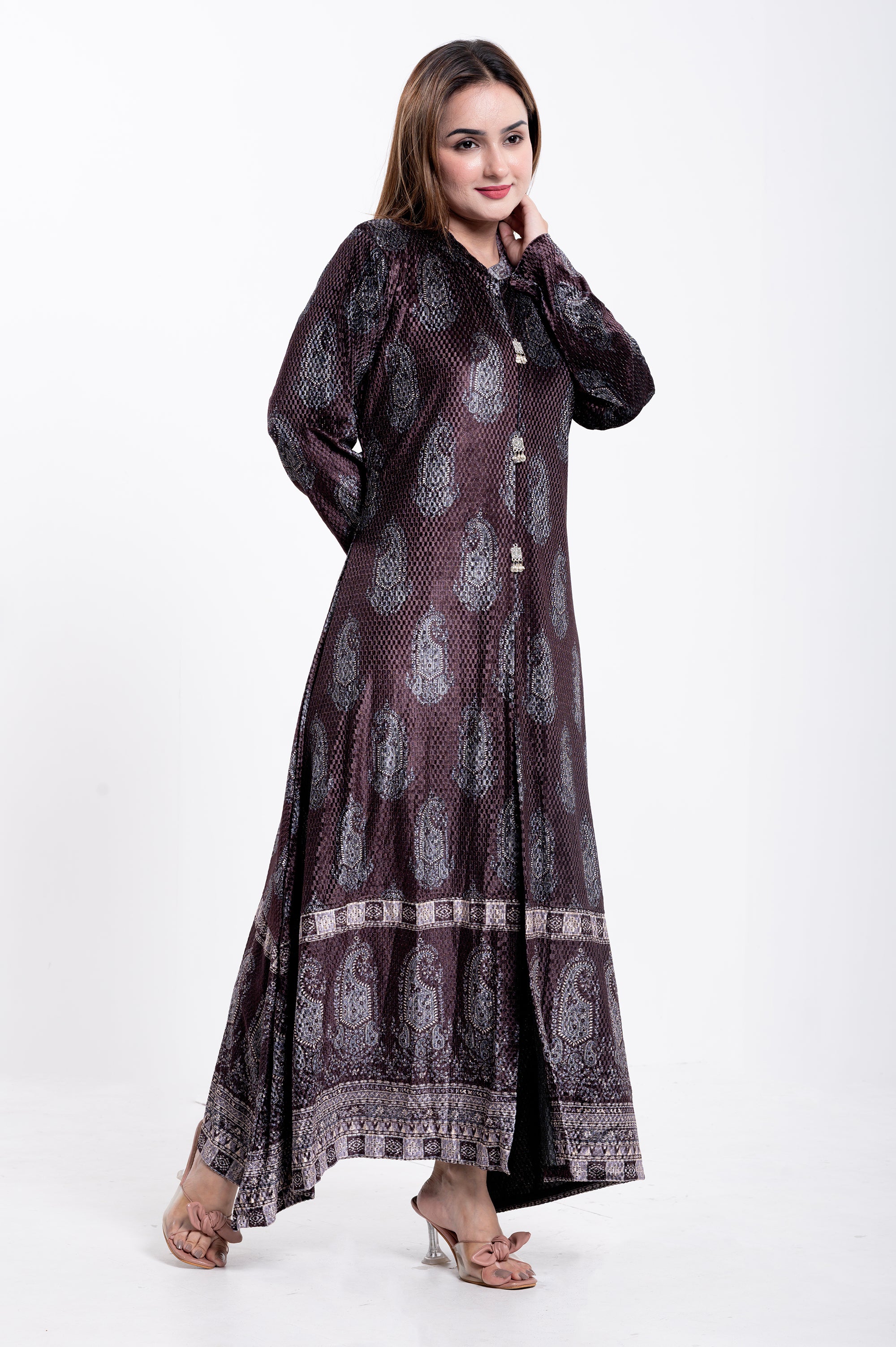 Elegant Brown Paisley Printed Long Kurta