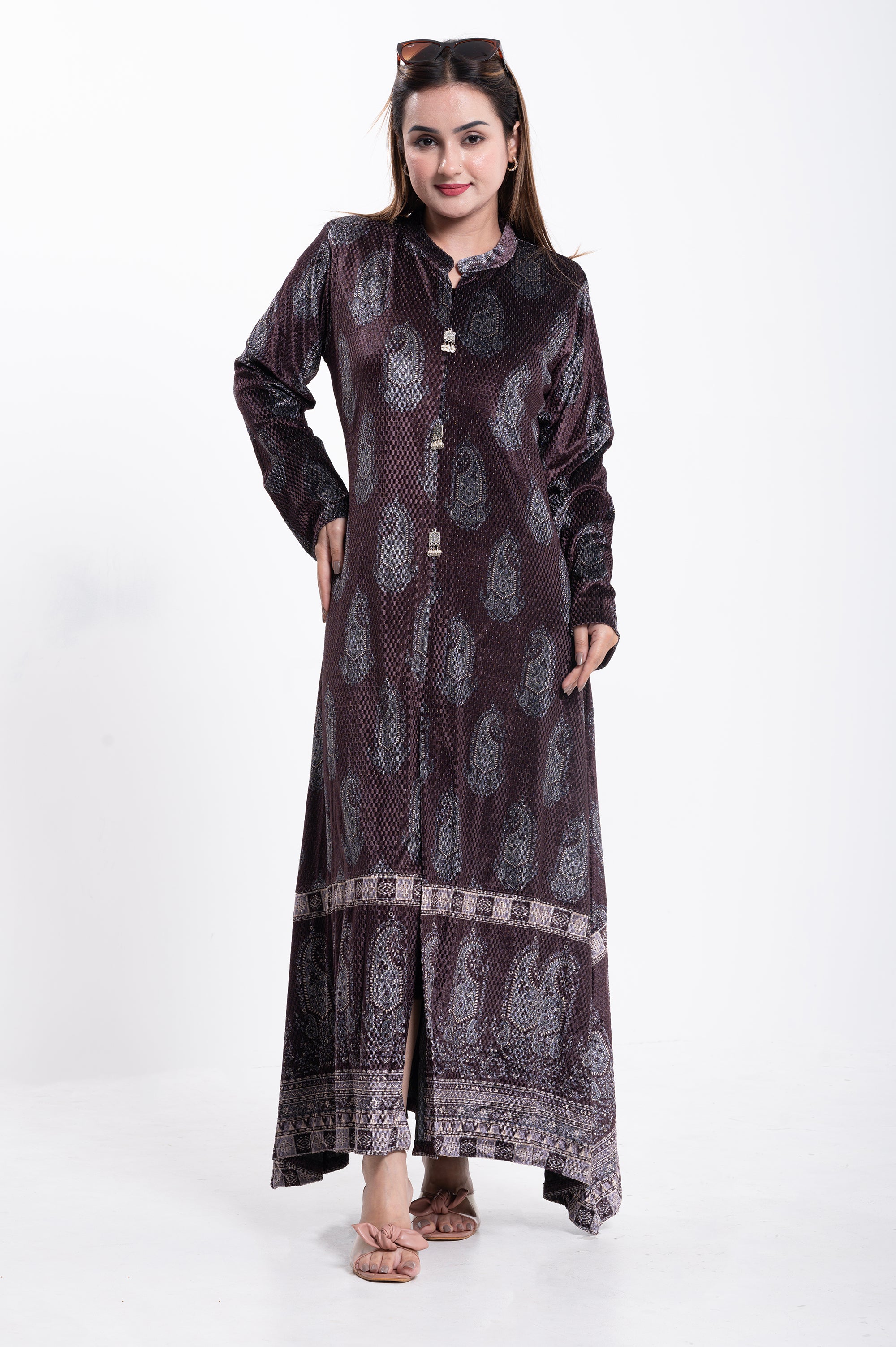 Elegant Brown Paisley Printed Long Kurta