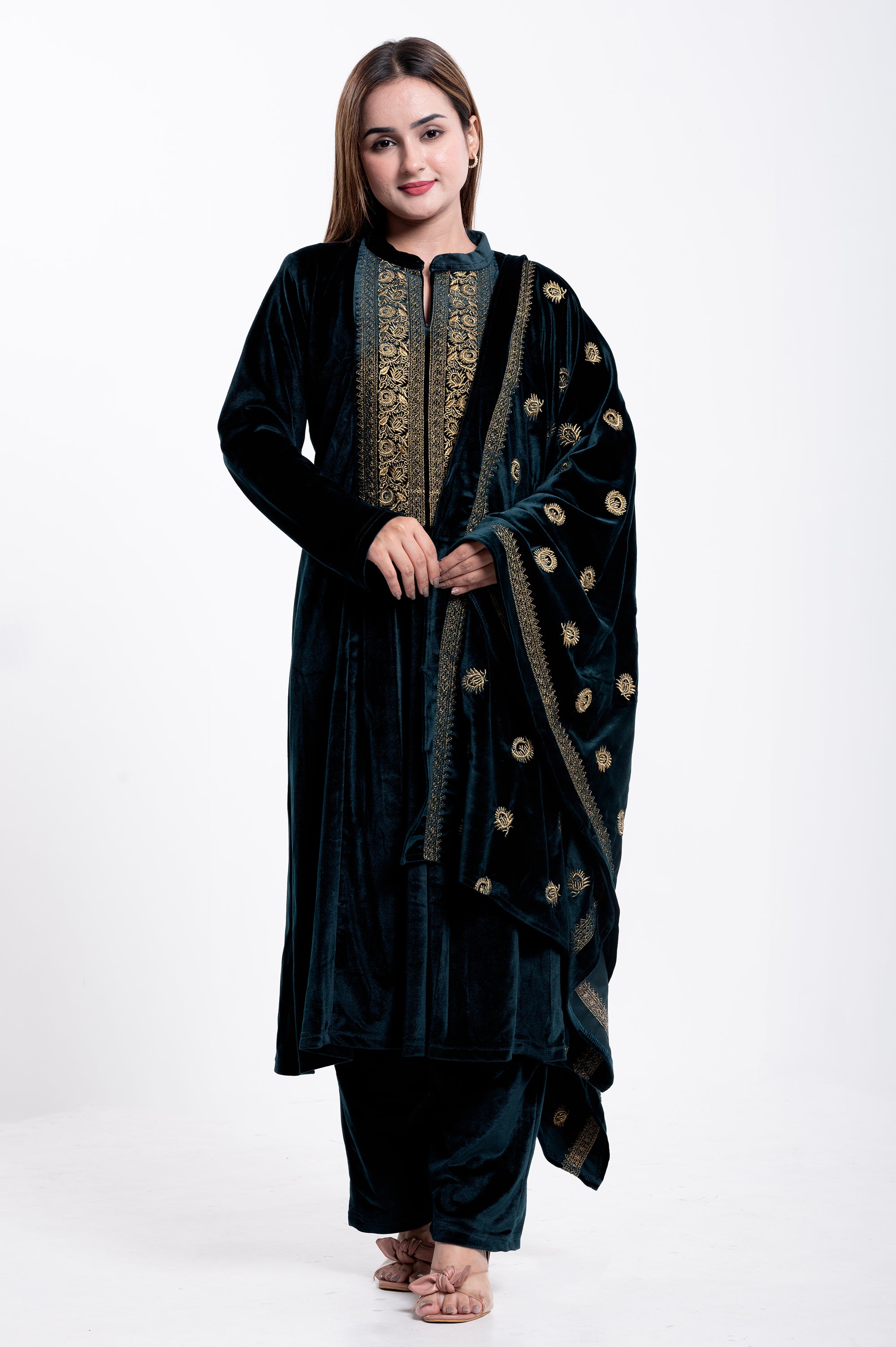 Velvet Elegance Embroidered Suit Set