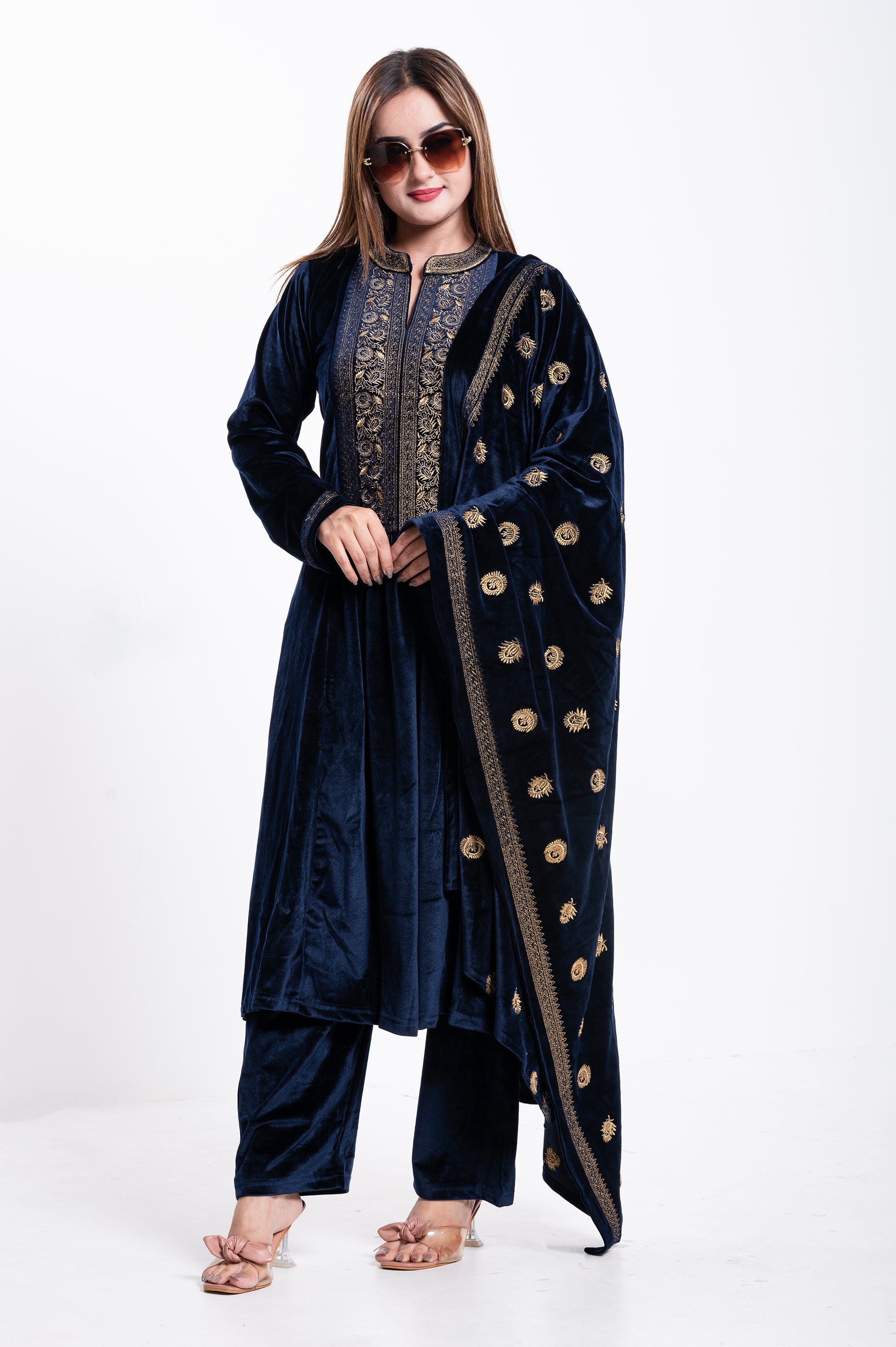 Velvet Elegance Embroidered Suit Set