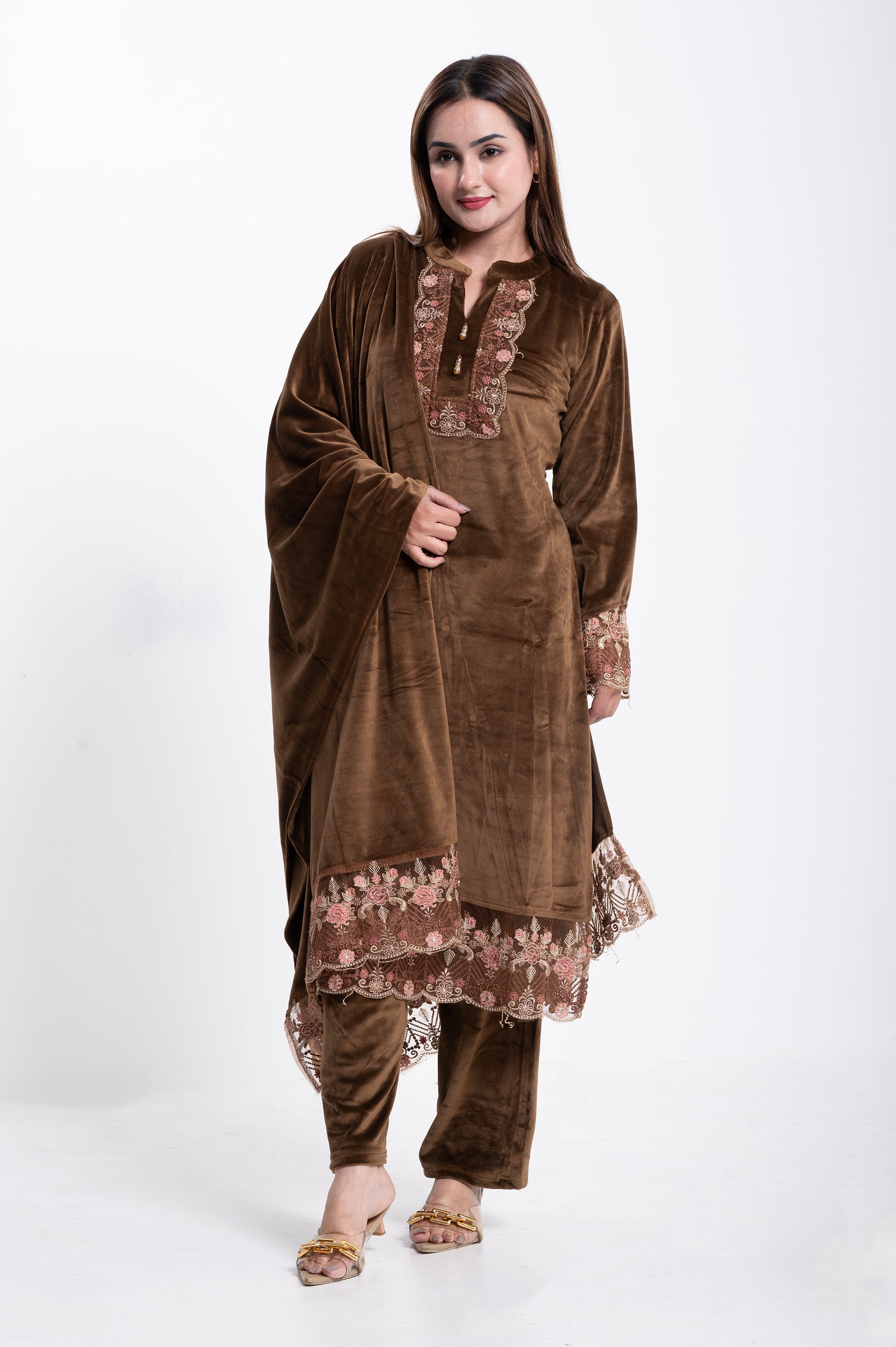 Elegant Velvet Embroidered Suit Set