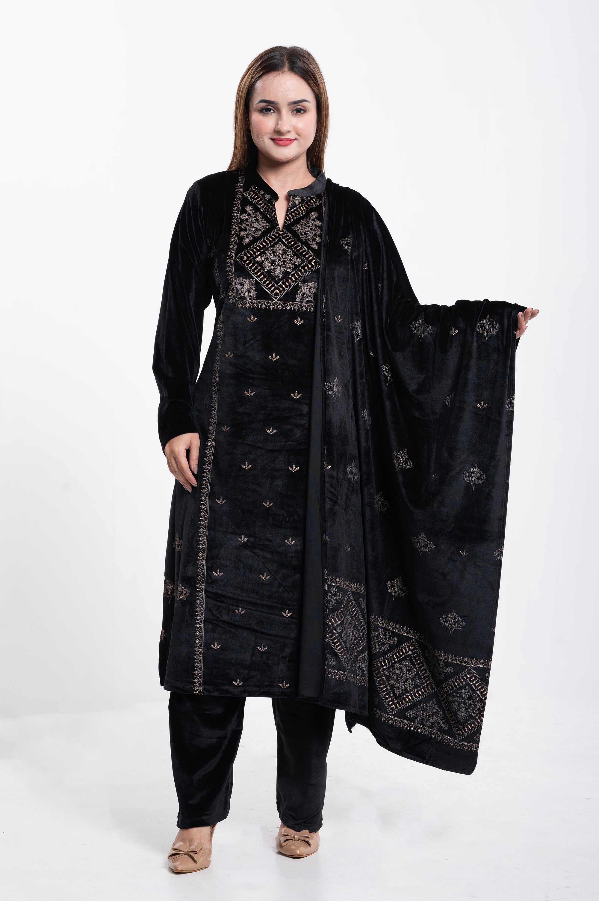 Velvet Printed Suit Set