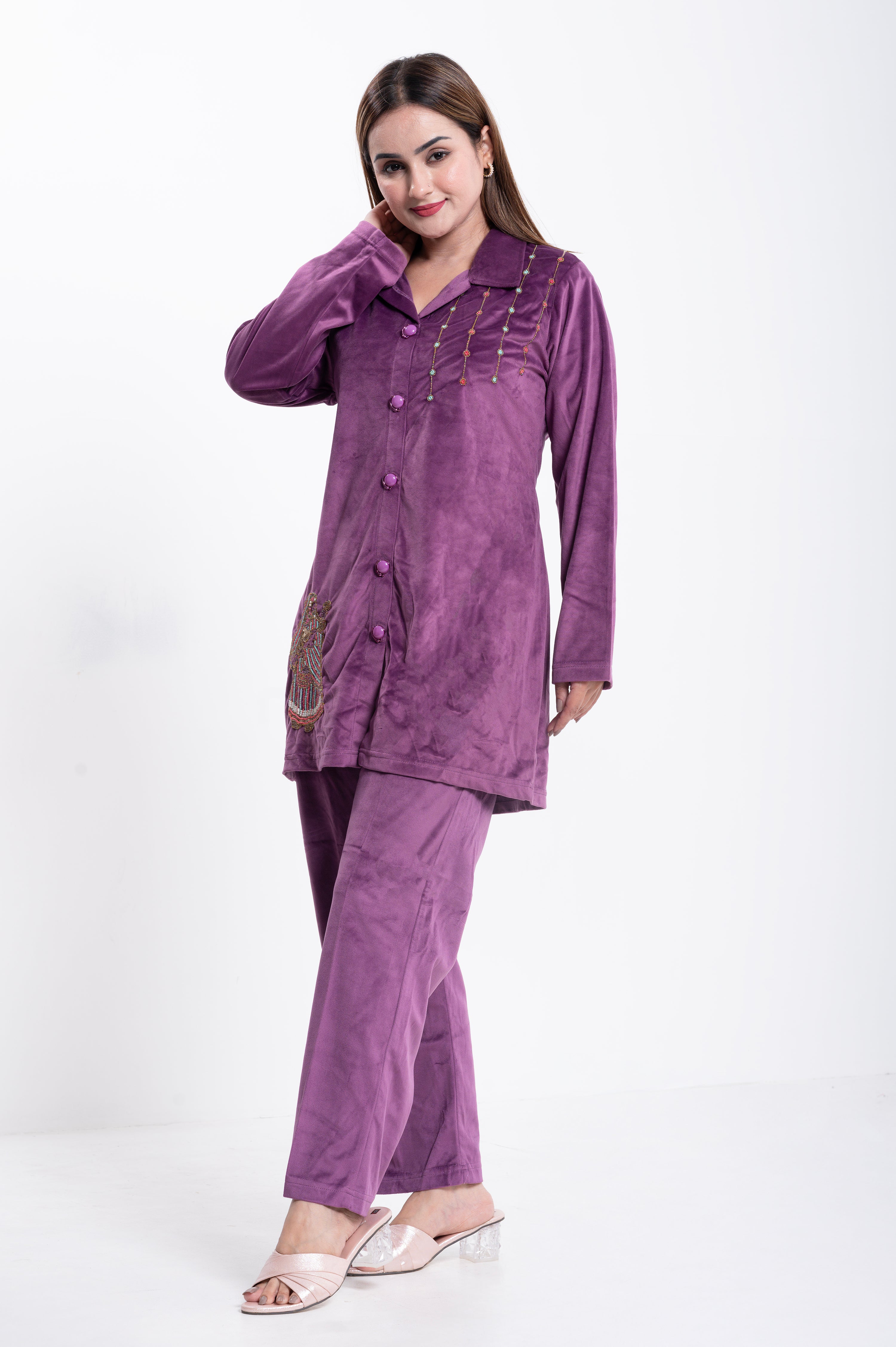 Women's Velvet Cord Set (Purple)