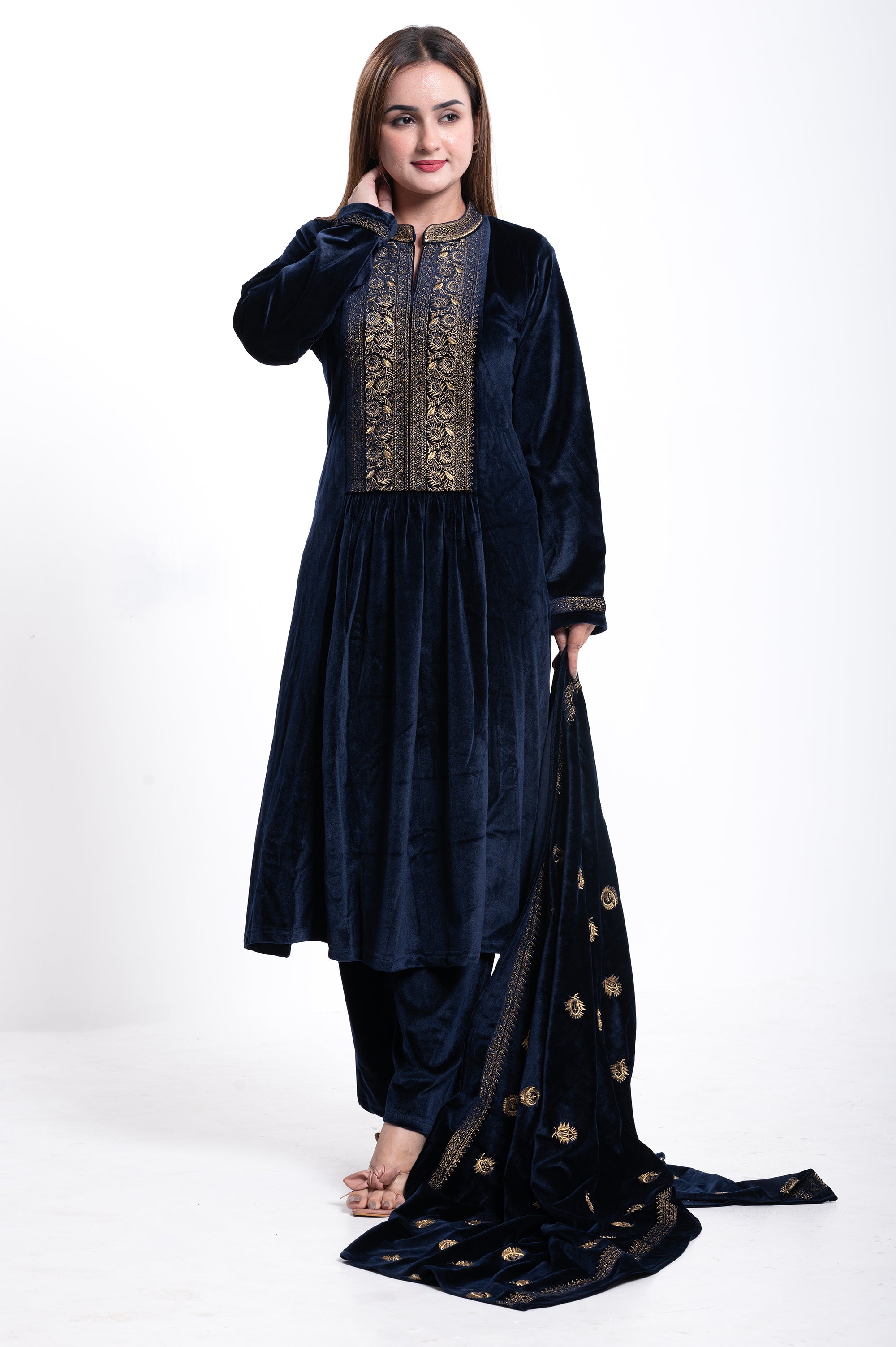 Velvet Elegance Embroidered Suit Set
