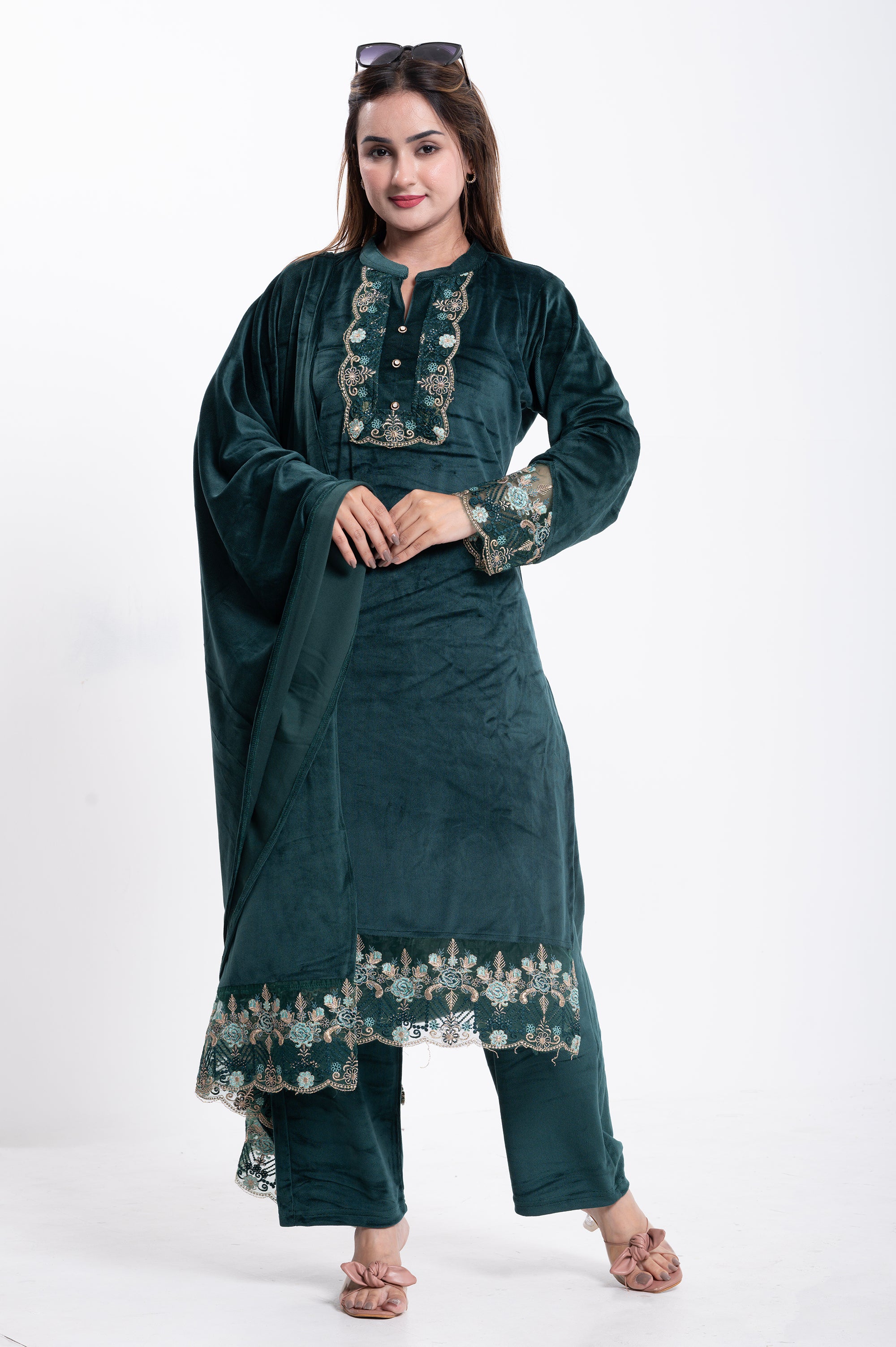Elegant Velvet Embroidered Suit Set